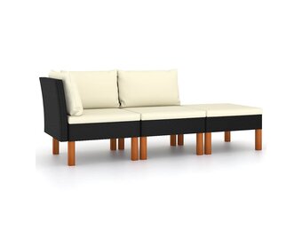 vidaXL 3-delige Loungeset poly rattan en massief eucalyptushout