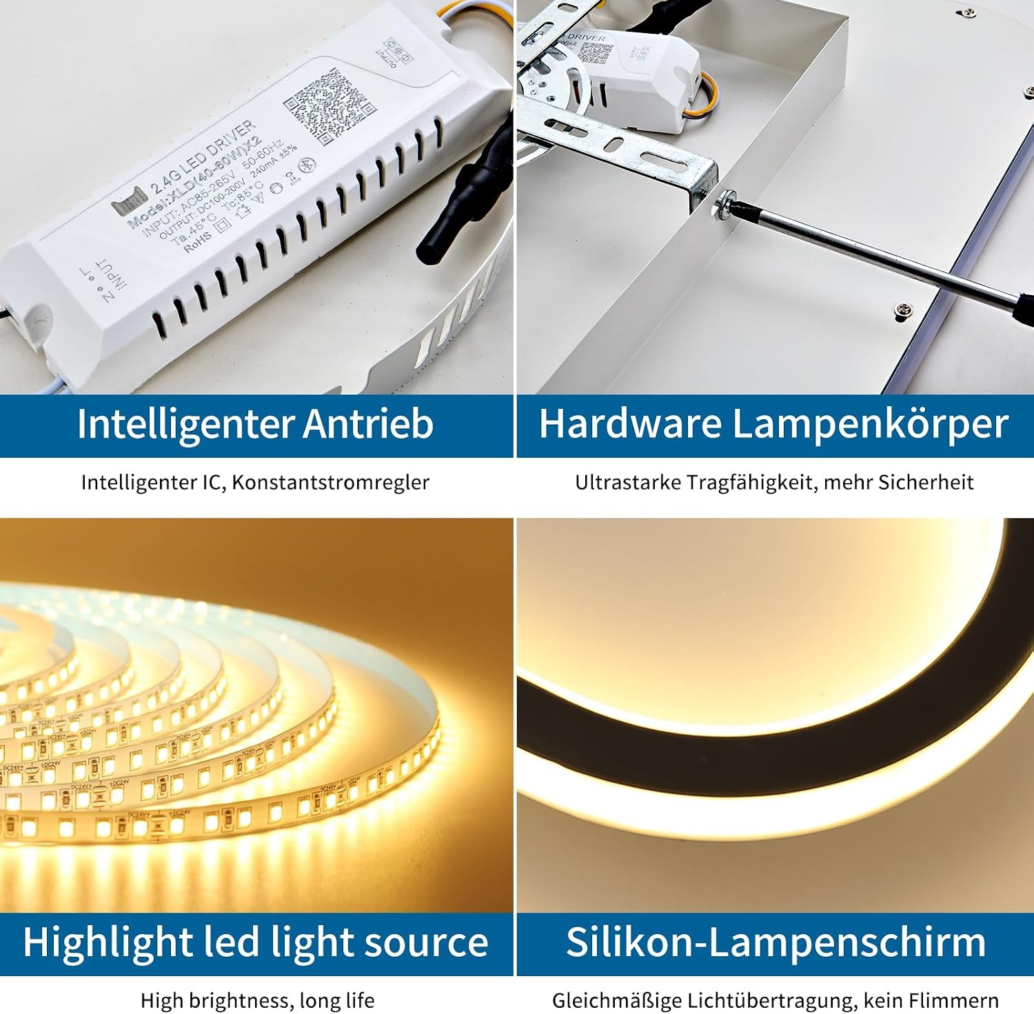 Mikeru 3000K Runde Deckenleuchte, Schlafzimmer Warmes Weiß 60cm LED-Deckenleuchten für das Badezimmer Schlanke Lampe 5cm Dicke Minimalistische Decke Licht für Wohnzimmer, Schlafzimmer - Maat 60cm