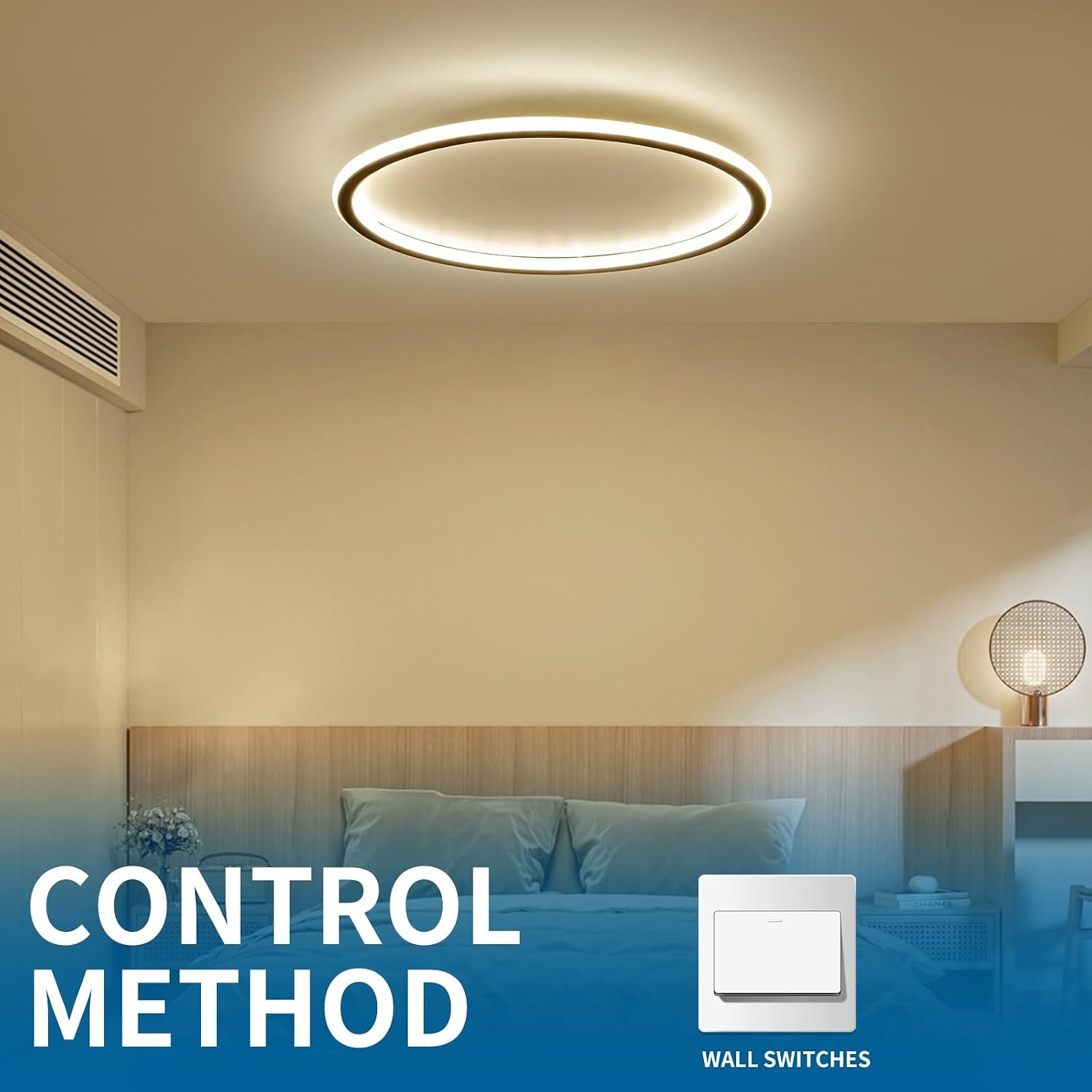 Mikeru 3000K Runde Deckenleuchte, Schlafzimmer Warmes Weiß 60cm LED-Deckenleuchten für das Badezimmer Schlanke Lampe 5cm Dicke Minimalistische Decke Licht für Wohnzimmer, Schlafzimmer - Maat 60cm