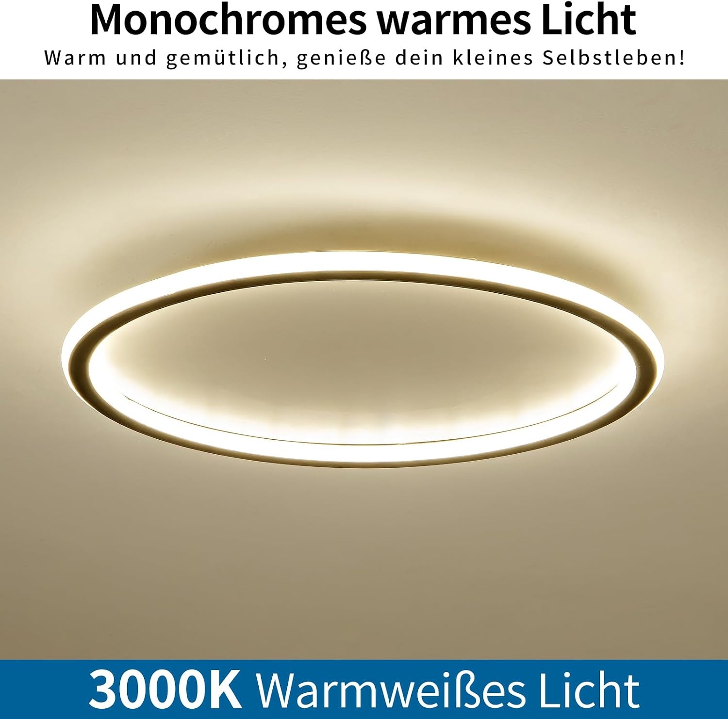 Mikeru 3000K Runde Deckenleuchte, Schlafzimmer Warmes Weiß 60cm LED-Deckenleuchten für das Badezimmer Schlanke Lampe 5cm Dicke Minimalistische Decke Licht für Wohnzimmer, Schlafzimmer - Maat 60cm
