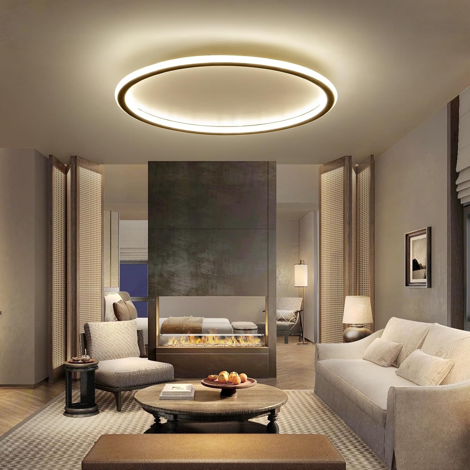 Mikeru 3000K Runde Deckenleuchte, Schlafzimmer Warmes Weiß 60cm LED-Deckenleuchten für das Badezimmer Schlanke Lampe 5cm Dicke Minimalistische Decke Licht für Wohnzimmer, Schlafzimmer - Maat 60cm
