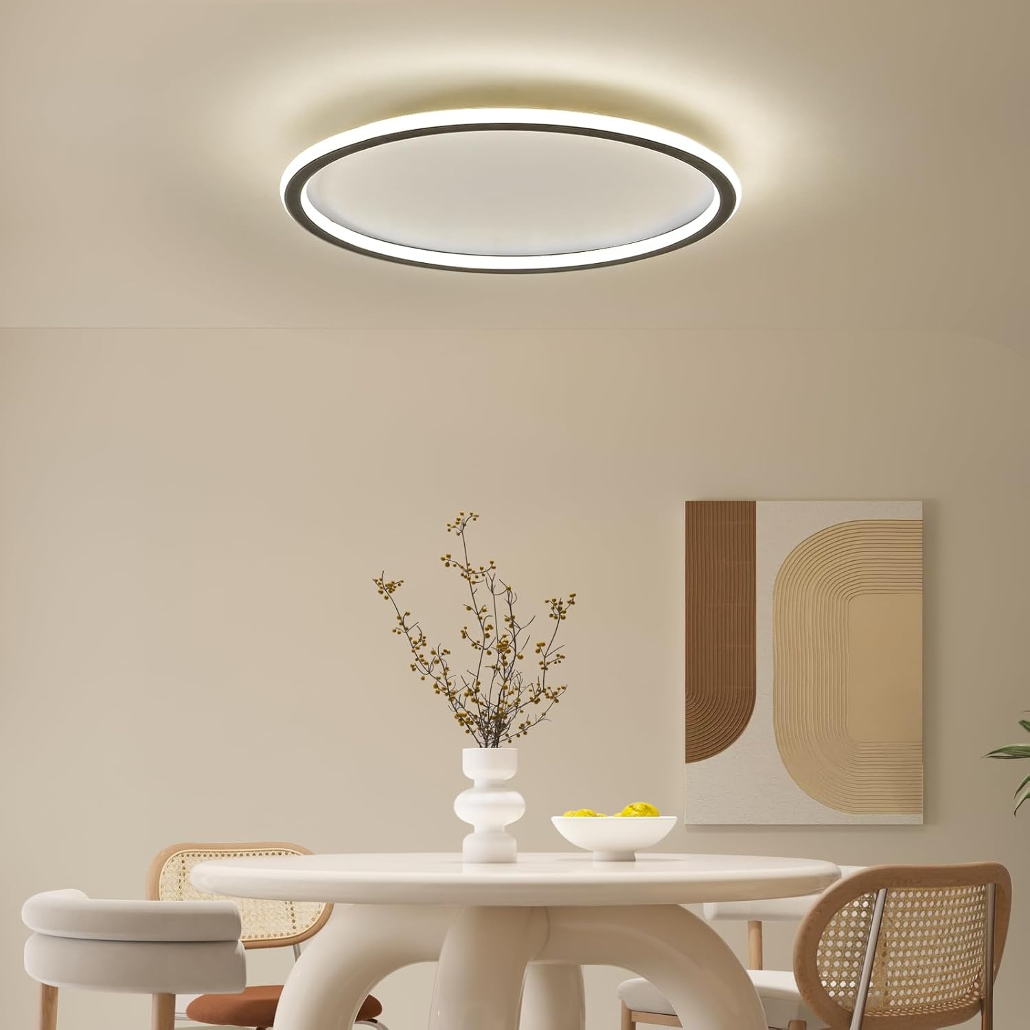 Mikeru 3000K Runde Deckenleuchte, Schlafzimmer Warmes Weiß 60cm LED-Deckenleuchten für das Badezimmer Schlanke Lampe 5cm Dicke Minimalistische Decke Licht für Wohnzimmer, Schlafzimmer - Maat 60cm