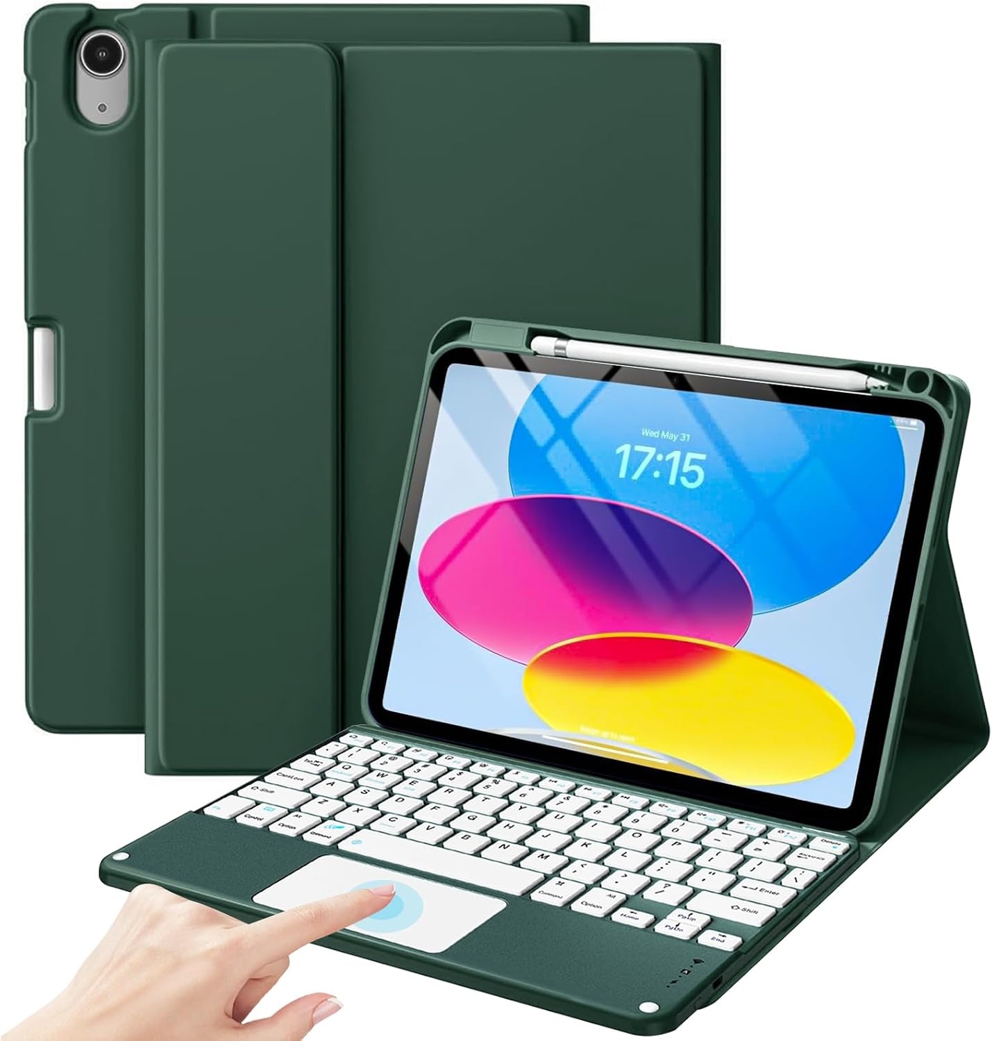 ProCase Toetsenbord Hoes met Touchpad voor iPad 11e Gen 2025 / 10e Gen 2022 - Midnight Green