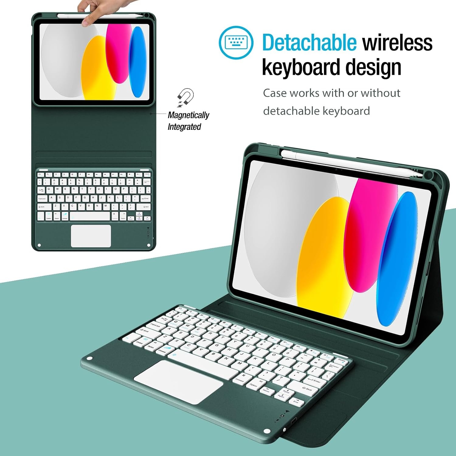 ProCase Toetsenbord Hoes met Touchpad voor iPad 11e Gen 2025 / 10e Gen 2022 - Midnight Green