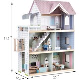 Giant Bean Poppenhuis hout, 80 cm poppenhuis van hout met lift, bel, licht, 15 meubels en 3 poppen, speelgoedcadeau voor meisjes van 3 tot 7 jaar +