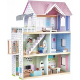 Giant Bean Poppenhuis hout, 80 cm poppenhuis van hout met lift, bel, licht, 15 meubels en 3 poppen, speelgoedcadeau voor meisjes van 3 tot 7 jaar +