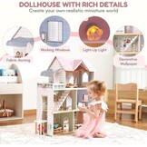 Giant Bean Poppenhuis hout, 80 cm poppenhuis van hout met lift, bel, licht, 15 meubels en 3 poppen, speelgoedcadeau voor meisjes van 3 tot 7 jaar +