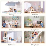 Giant Bean Poppenhuis hout, 80 cm poppenhuis van hout met lift, bel, licht, 15 meubels en 3 poppen, speelgoedcadeau voor meisjes van 3 tot 7 jaar +