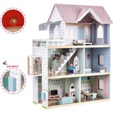 Giant Bean Poppenhuis hout, 80 cm poppenhuis van hout met lift, bel, licht, 15 meubels en 3 poppen, speelgoedcadeau voor meisjes van 3 tot 7 jaar +