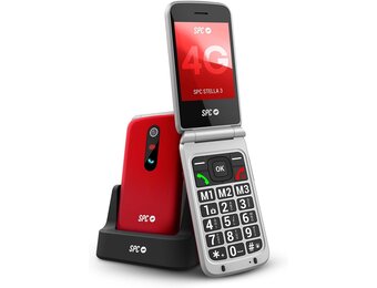 SPC Stella 3-4G Senior Mobile Phone with Flip Cover, Menu and Large Buttons, Emergency Call Button, External Configuration, Hearing Aid Compatible with 103 dB Volume, Charging Station and 3 Direct