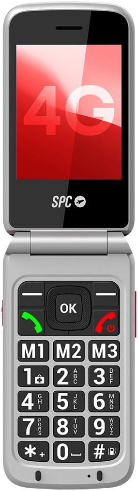 SPC Stella 3-4G Senior Mobile Phone with Flip Cover, Menu and Large Buttons, Emergency Call Button, External Configuration, Hearing Aid Compatible with 103 dB Volume, Charging Station and 3 Direct