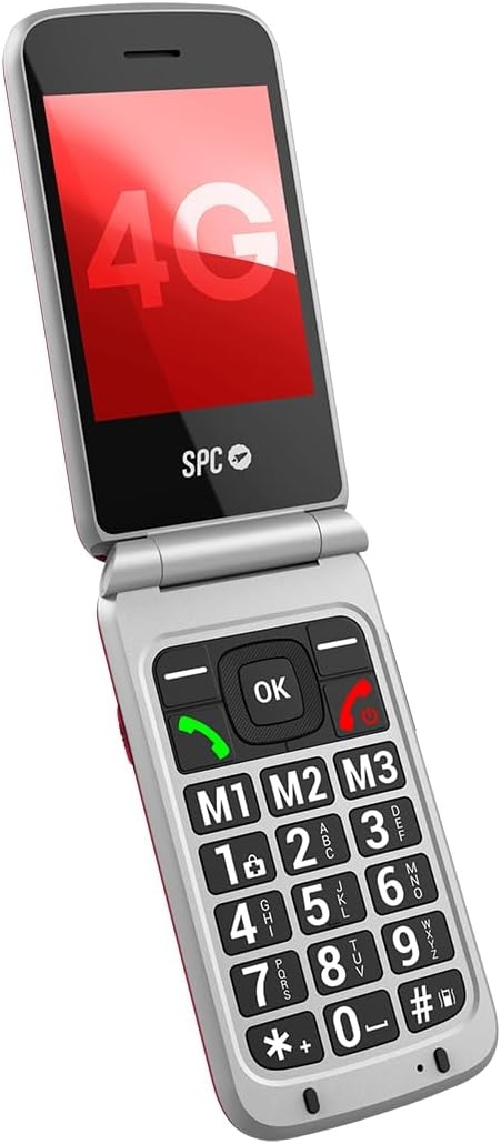 SPC Stella 3-4G Senior Mobile Phone with Flip Cover, Menu and Large Buttons, Emergency Call Button, External Configuration, Hearing Aid Compatible with 103 dB Volume, Charging Station and 3 Direct