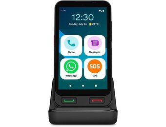 SPC Zeus 2 Smartphone voor senioren met eenvoudige modus, fysieke knoppen, XXL-symbolen, compatibel met App Care afstandsbediening en locatie, 12,7 cm (5 inch), dubbele camera, 64 GB, laadstation