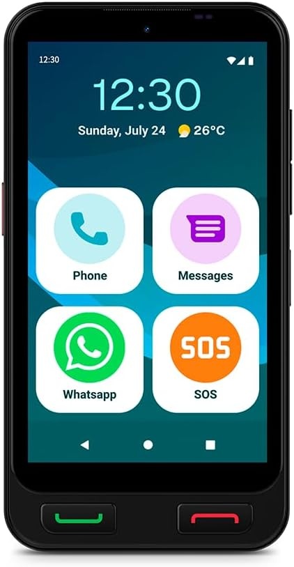 SPC Zeus 2 Smartphone voor senioren met eenvoudige modus, fysieke knoppen, XXL-symbolen, compatibel met App Care afstandsbediening en locatie, 12,7 cm (5 inch), dubbele camera, 64 GB, laadstation