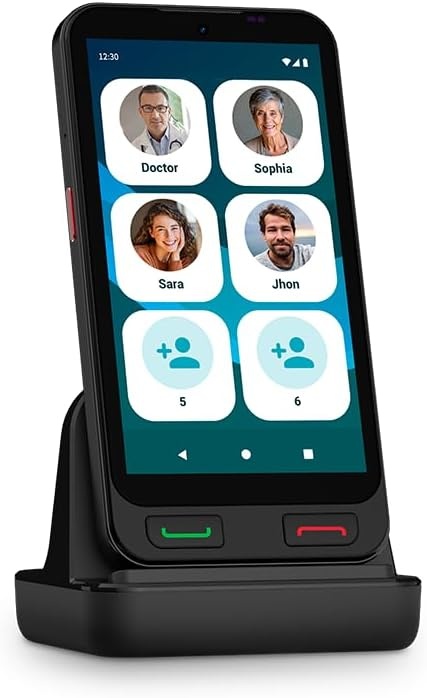 SPC Zeus 2 Smartphone voor senioren met eenvoudige modus, fysieke knoppen, XXL-symbolen, compatibel met App Care afstandsbediening en locatie, 12,7 cm (5 inch), dubbele camera, 64 GB, laadstation