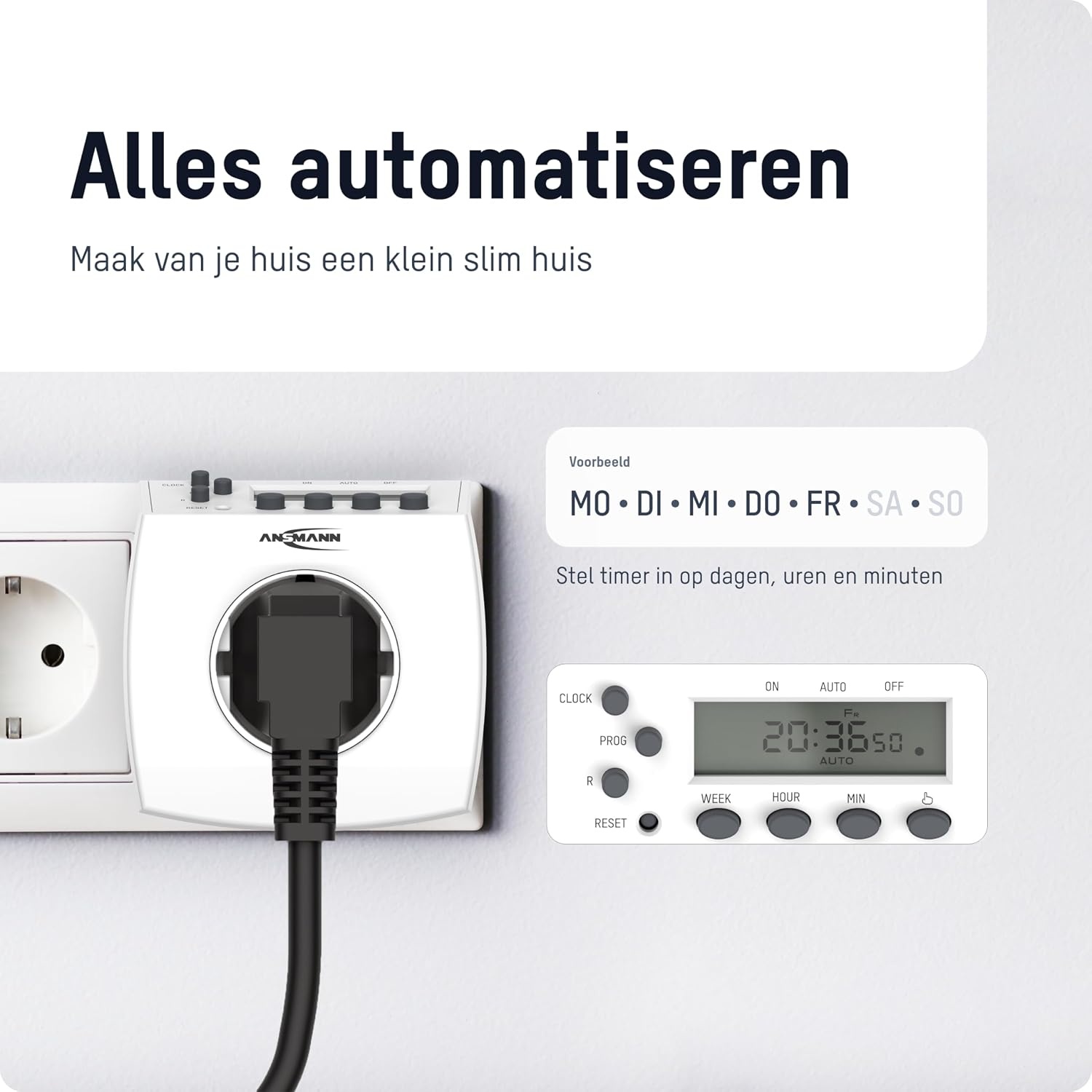 ANSMANN kookwekker, weekwekker AES5, LCD-display, 3680W, digitale kookwekker met 8 schakeltijden, toevalsfunctie, zomertijdomschakeling.