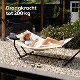 Vita5 Hangmat met Standaard en Spreidstok – 2 Persoons – incl. Bekerhouder - Afneembaar kussen – UV- en weerbestendig – Beige