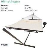 Vita5 Hangmat met Standaard en Spreidstok – 2 Persoons – incl. Bekerhouder - Afneembaar kussen – UV- en weerbestendig – Beige