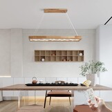 Rustieke LED Houten Hanglamp 100 cm – Dimbare Eettafelverlichting met Afstandsbediening