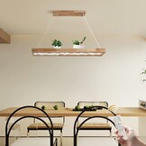 Rustieke LED Houten Hanglamp 100 cm – Dimbare Eettafelverlichting met Afstandsbediening