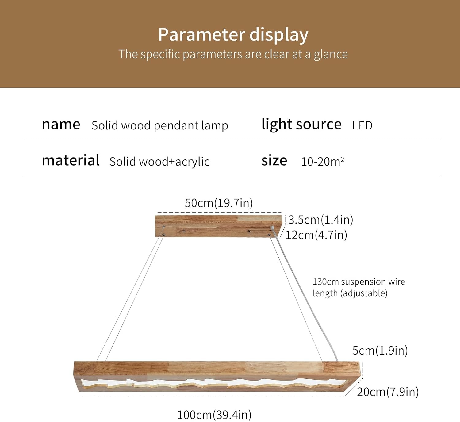 Rustieke LED Houten Hanglamp 100 cm – Dimbare Eettafelverlichting met Afstandsbediening