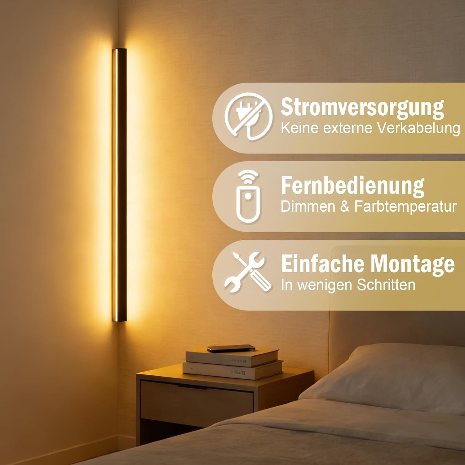 LANMOU Moderne LED Wandlamp 150 cm - Zwart - Dimbare Hoeklamp met Afstandsbediening
