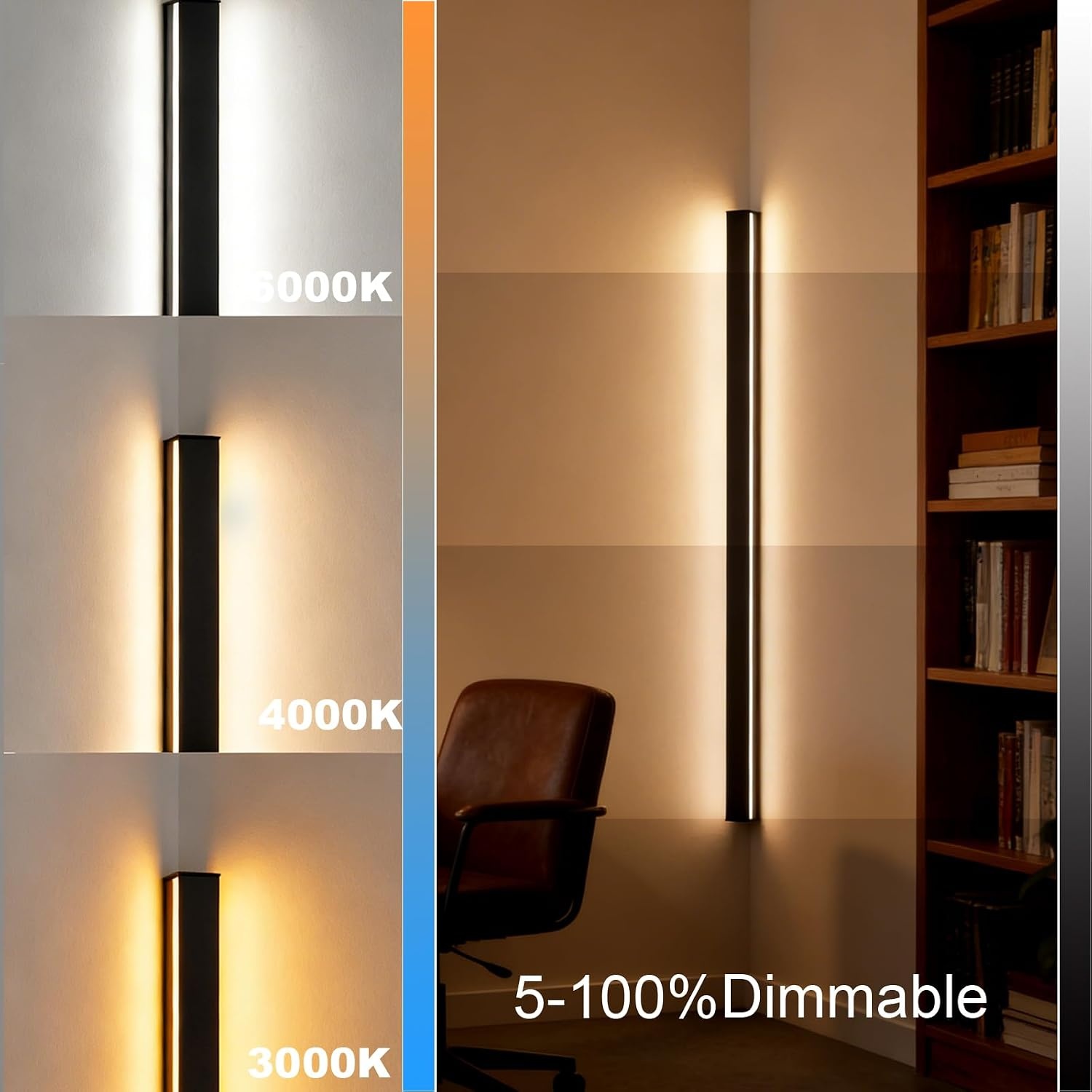 LANMOU Moderne LED Wandlamp 150 cm - Zwart - Dimbare Hoeklamp met Afstandsbediening
