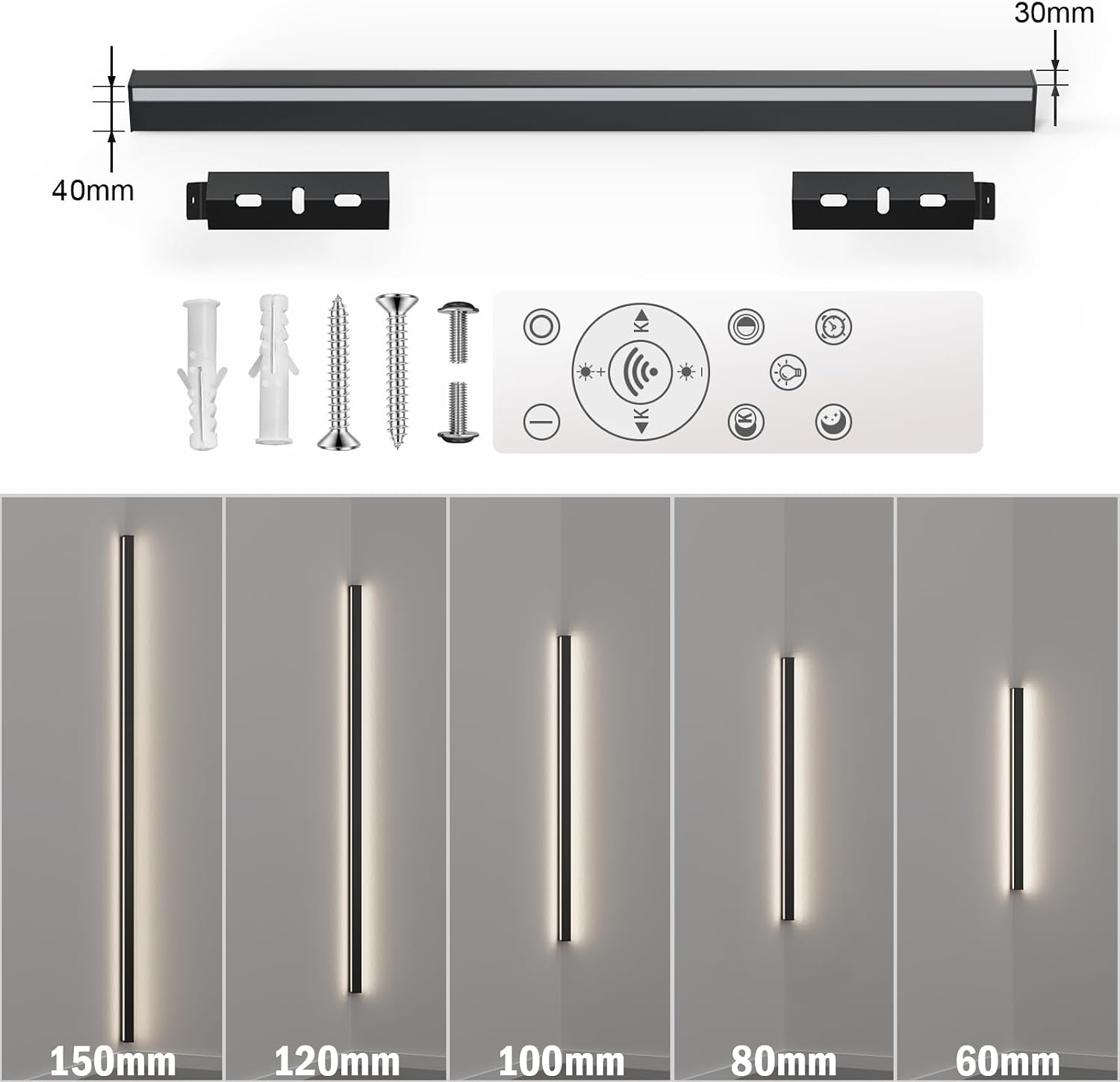 LANMOU Moderne LED Wandlamp 150 cm - Zwart - Dimbare Hoeklamp met Afstandsbediening