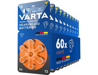 VARTA Hearing Aid Batteries Type 13 Orange, Pack of 60, Power on Demand, Hearing Aids, Hearing Aids, Hearing Aids, Made in Germany