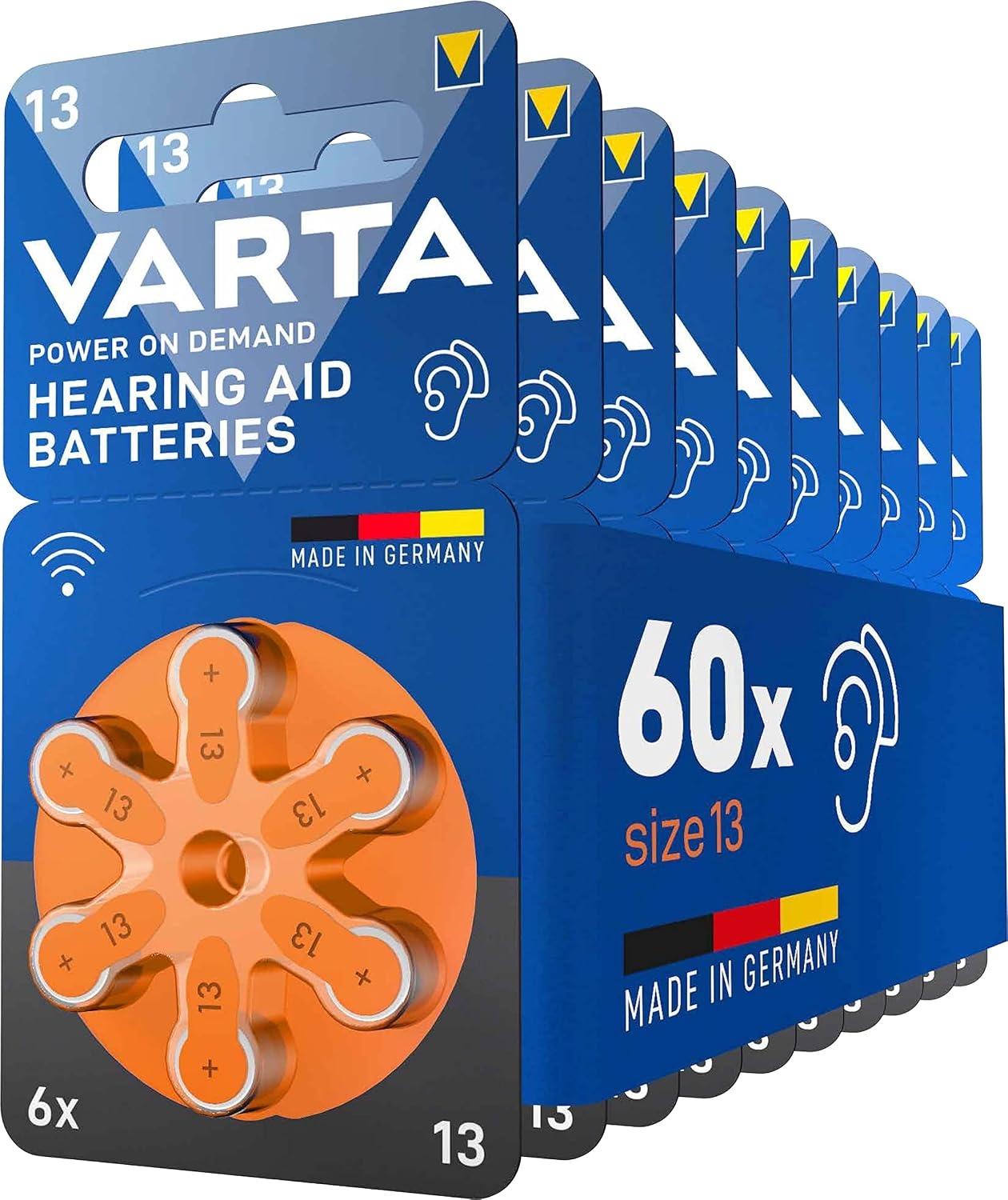 VARTA Hearing Aid Batteries Type 13 Orange, Pack of 60, Power on Demand, Hearing Aids, Hearing Aids, Hearing Aids, Made in Germany