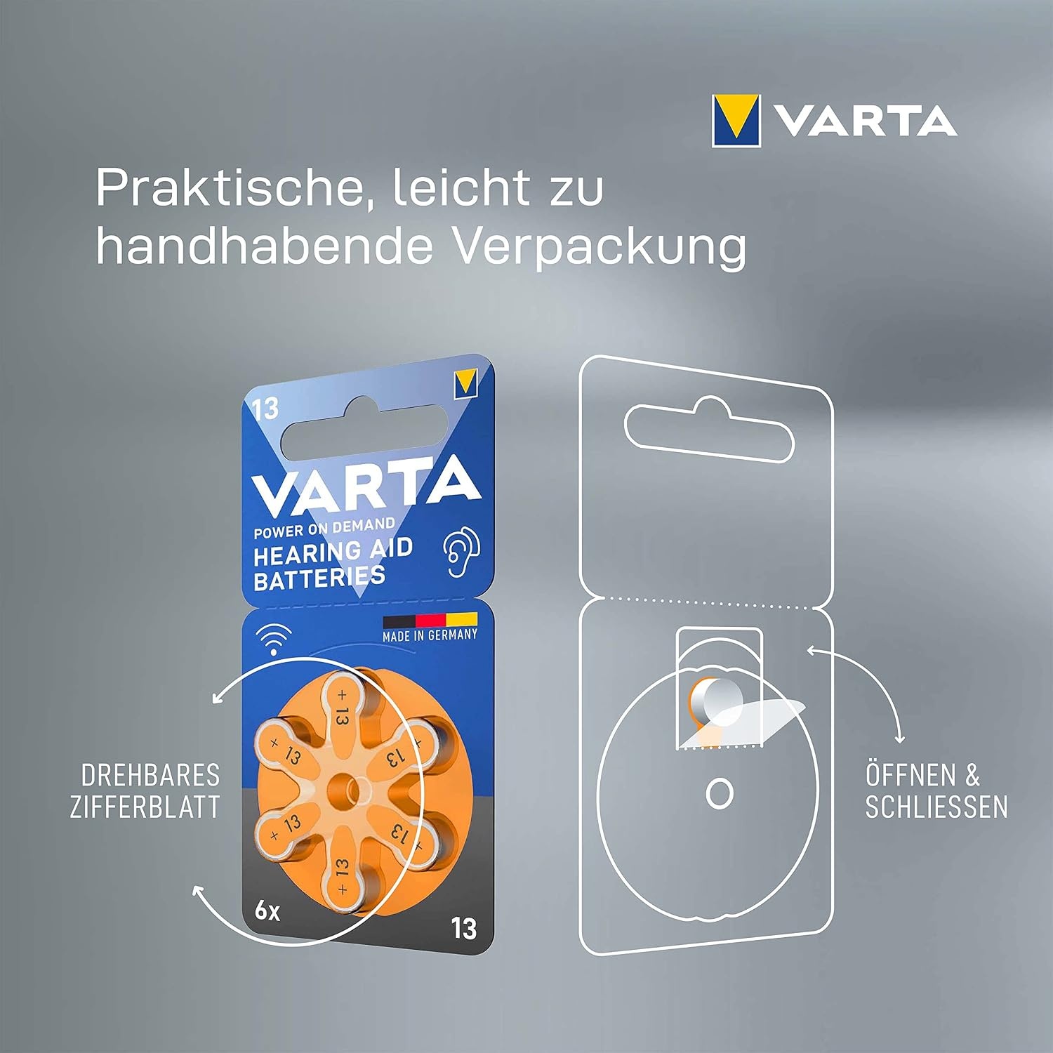 VARTA Hearing Aid Batteries Type 13 Orange, Pack of 60, Power on Demand, Hearing Aids, Hearing Aids, Hearing Aids, Made in Germany