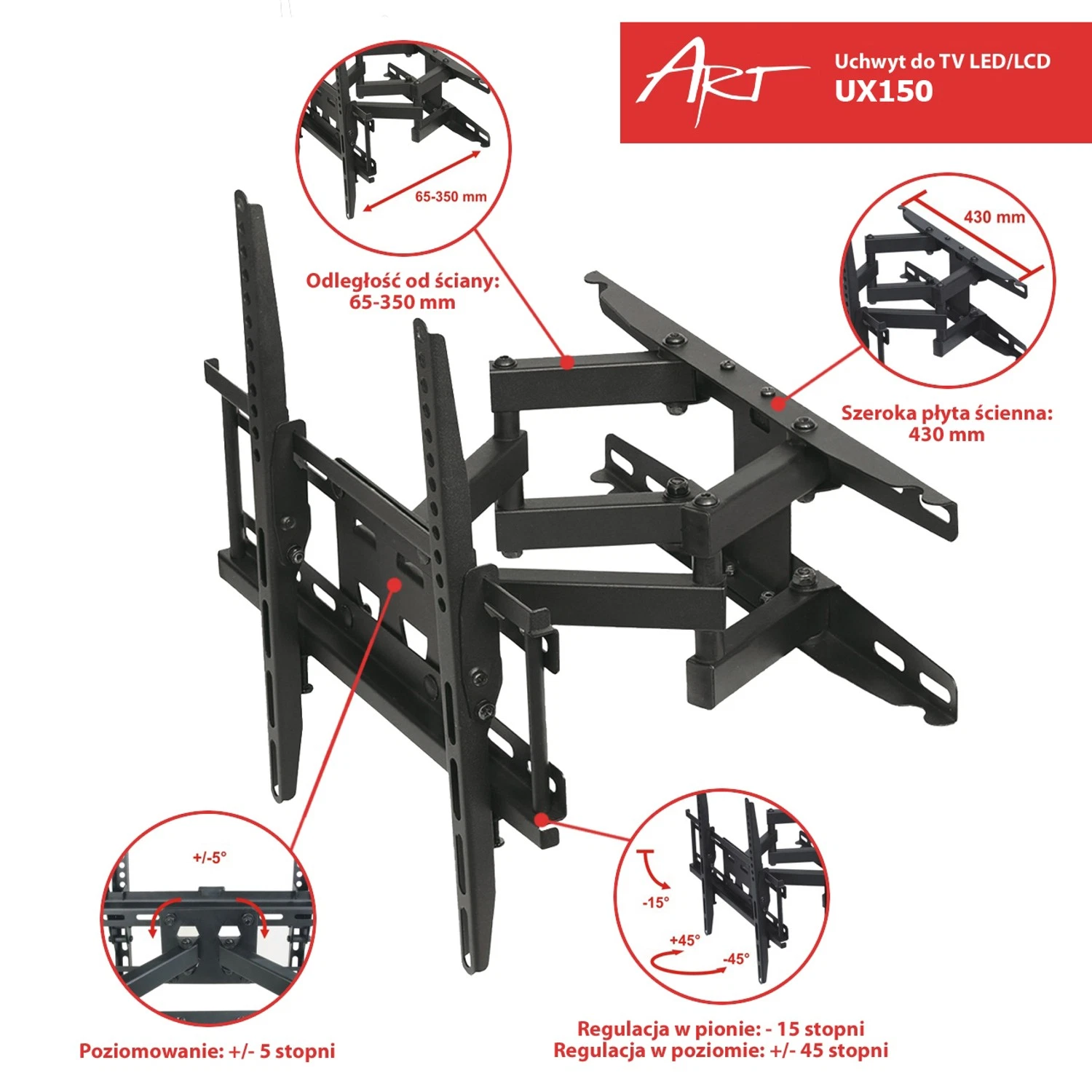 ART TV Wandbeugel voor 23 tot 60 inch schermen - ADUX150 - 45 kg