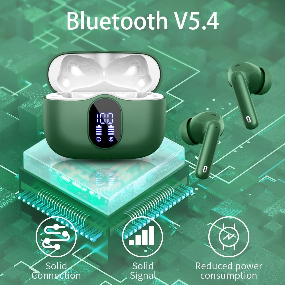 Btootos Bluetooth 5.3 hoofdtelefoon, draadloos, met 4 ENC-ruisonderdrukking, microfoon, bluetooth, hifi, stereogeluid, 36 uur speeltijd, IP7 waterdicht, led-display, touch-bediening