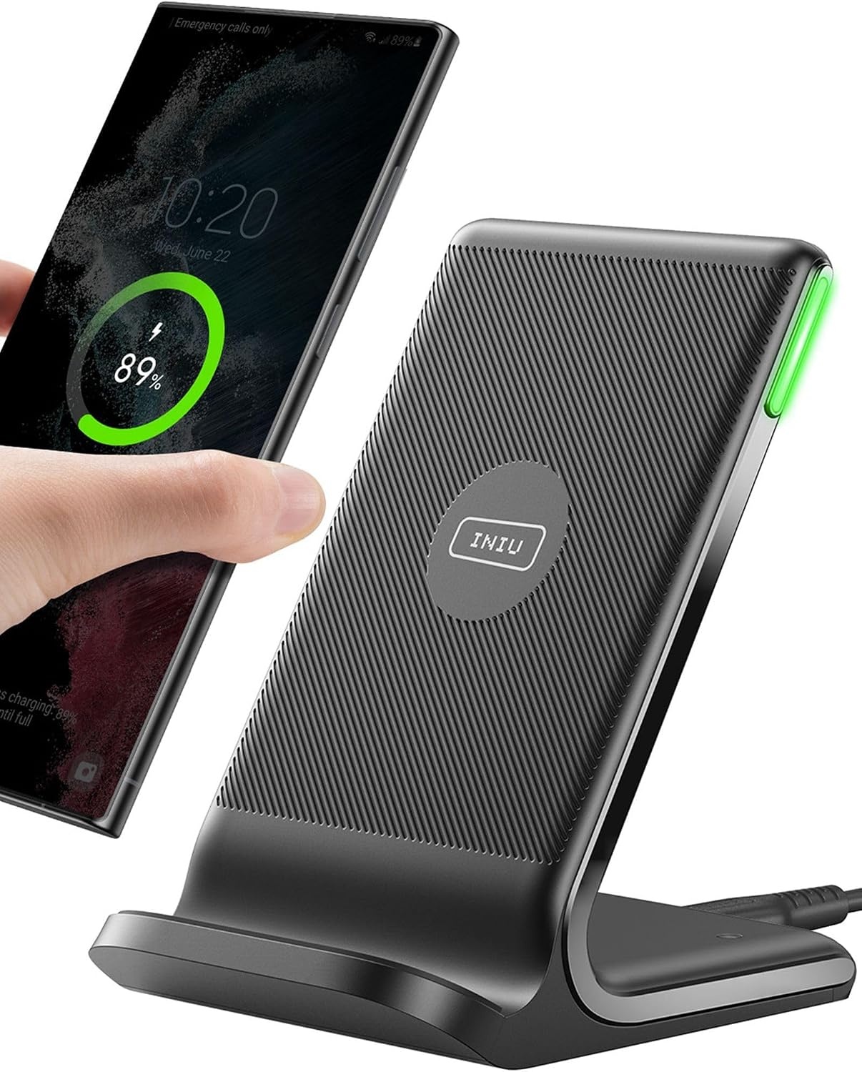 INIU Draadloze oplader, 15 W snellaadstandaard, draadloos laadstation, Qi-gecertificeerd, oplader, compatibel met iPhone 12, 11 Pro Max, Xr, Xs X, 8, Samsung Galaxy S21, S20, S10, S9, S8