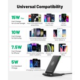 INIU Draadloze oplader, 15 W snellaadstandaard, draadloos laadstation, Qi-gecertificeerd, oplader, compatibel met iPhone 12, 11 Pro Max, Xr, Xs X, 8, Samsung Galaxy S21, S20, S10, S9, S8