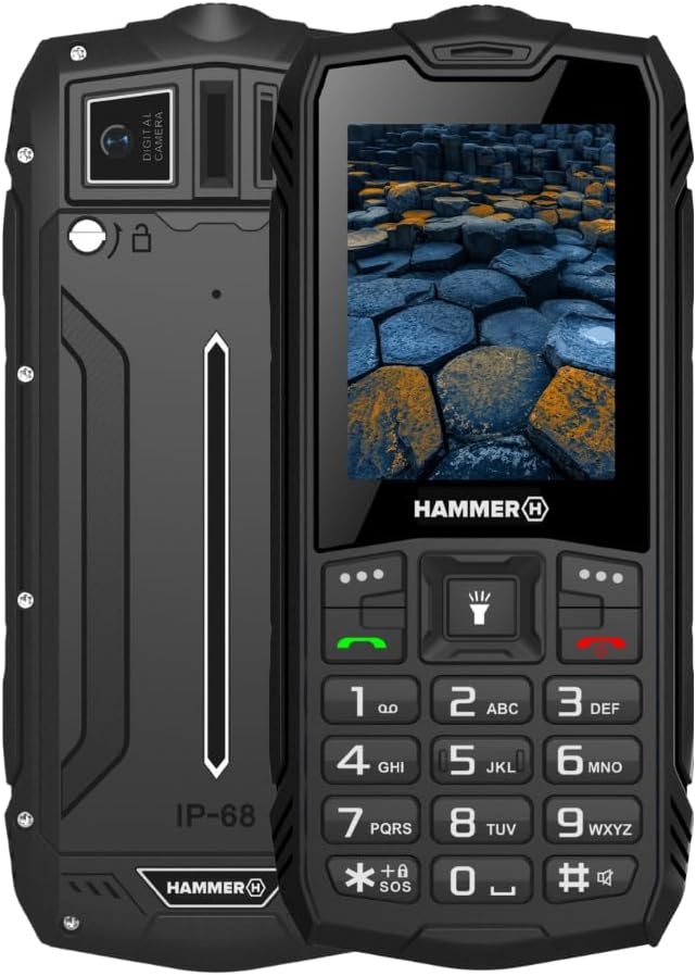 HAMMER H Basalt Rugged Mega Battery, 1800 mAh, 6.1 cm (2.4 Inches), Waterproof (IP68), Shockproof, Dual SIM, Bluetooth, Mobile Phone with Multi-Tool Buttons, Black