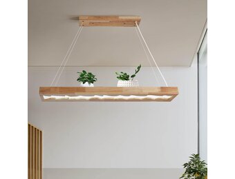 Rustieke Houten LED Hanglamp 100cm - Dimbare Eettafelverlichting met Afstandsbediening - 35% Korting