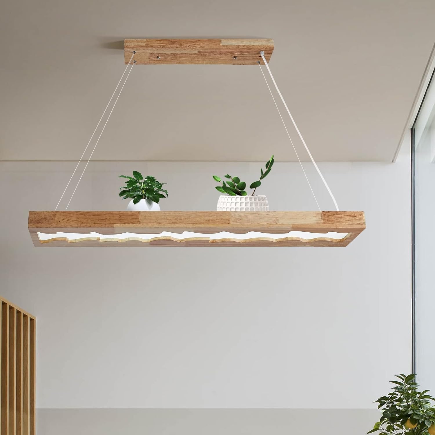 Rustieke Houten LED Hanglamp 100cm - Dimbare Eettafelverlichting met Afstandsbediening - 35% Korting