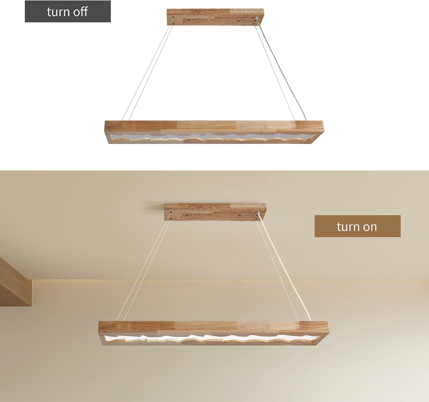 Rustieke Houten LED Hanglamp 100cm - Dimbare Eettafelverlichting met Afstandsbediening - 35% Korting