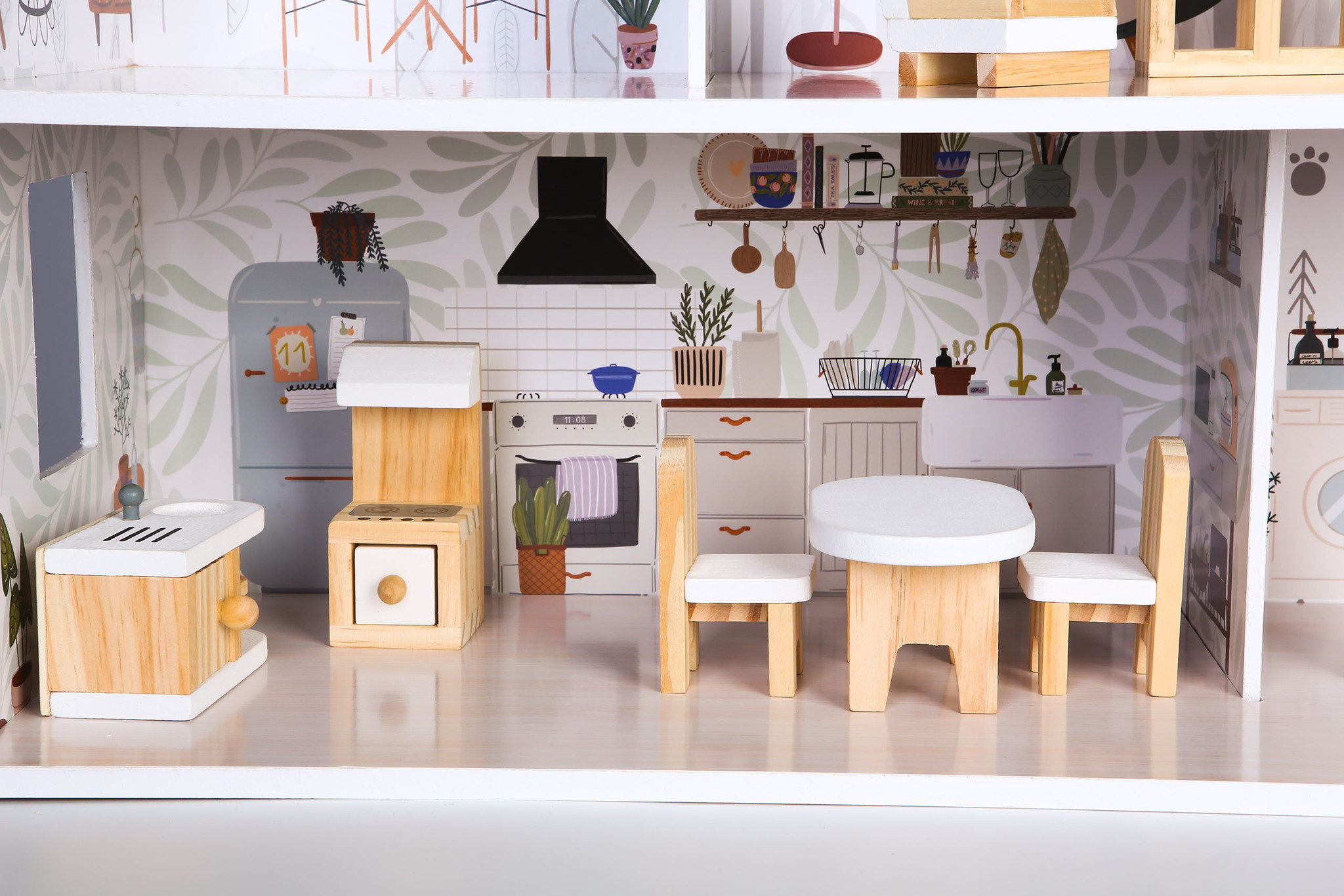 Poppenhuis Emma - hout - 60x24x70 cm - 3 verdiepingen - grijs