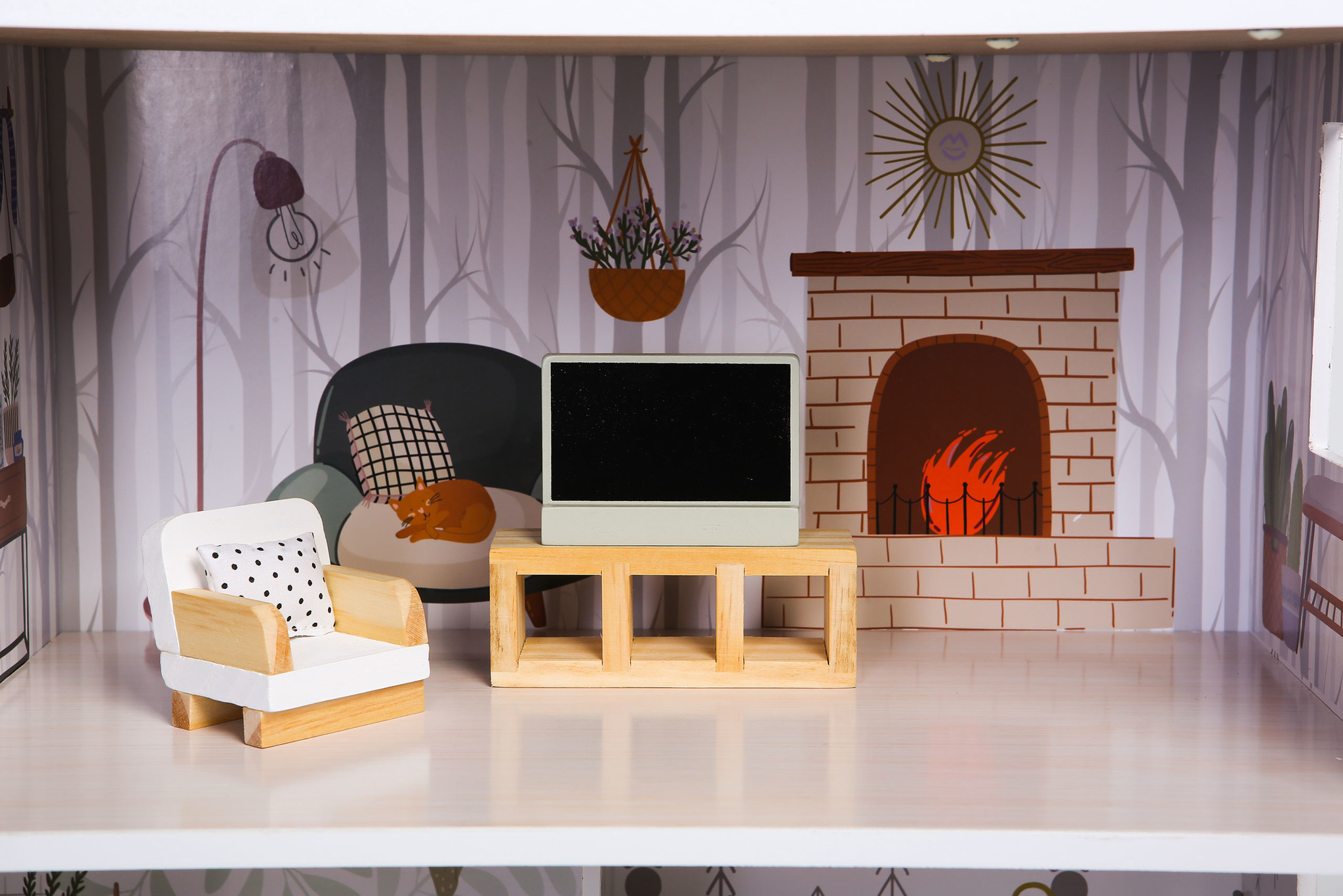 Poppenhuis Emma - hout - 60x24x70 cm - 3 verdiepingen - grijs