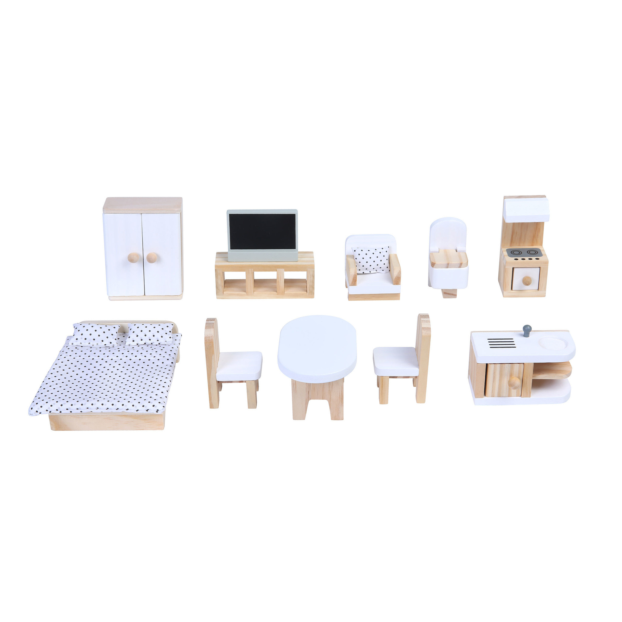 Poppenhuis Emma - hout - 60x24x70 cm - 3 verdiepingen - grijs