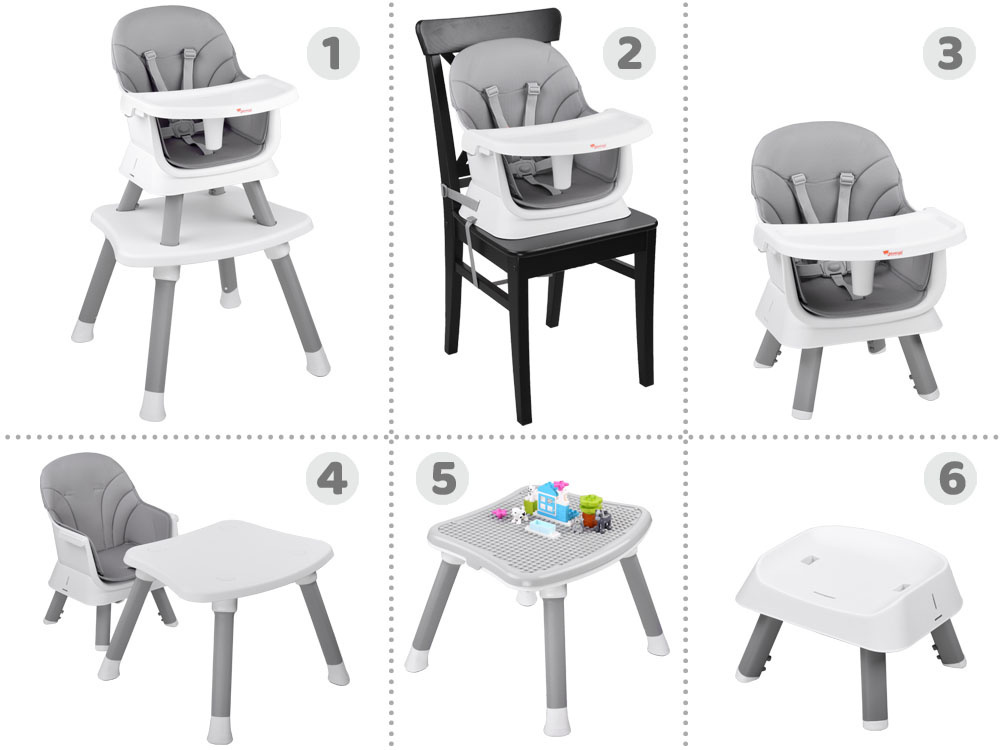 Kinderstoel - babystoel - 6-in-1 - multifunctioneel - grijs wit