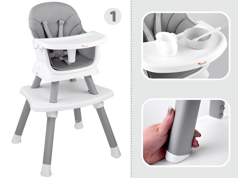 Kinderstoel - babystoel - 6-in-1 - multifunctioneel - grijs wit