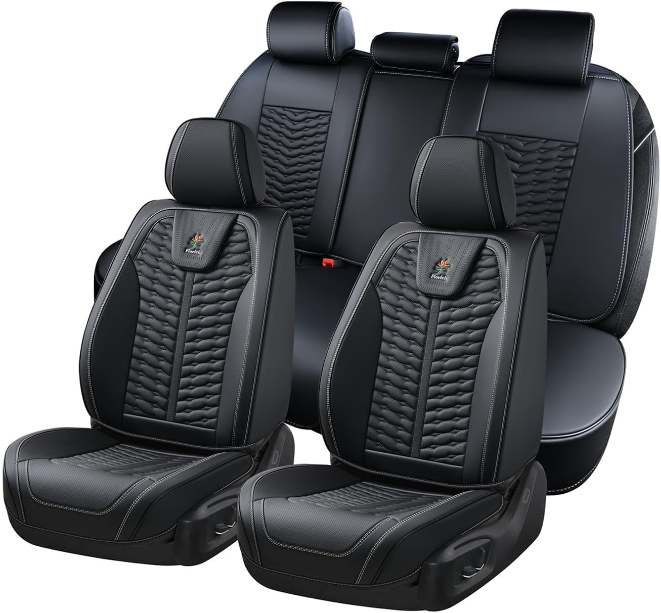 FLORICH Car Seat Covers - Front and Rear Seat Covers 5 Pieces, Waterproof Automobile Seat Protector, NAPPA PU Leather Auto Seat Cushion Universal Fit for Most Cars, Vans, SUVs and Trucks