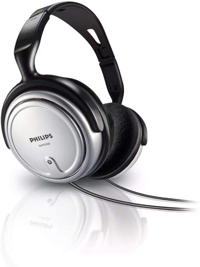 Philips Audio SHP2500/10 HiFi TV-hoofdtelefoon, uitstekend geluid, geluidsisolatie, ideale pasvorm, volumeregeling, extra lange kabel van 6 m, zilver/zwart, verstelbare hoofdband