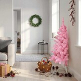 vidaXL Kunstkerstboom met standaard half 120 cm PVC roze