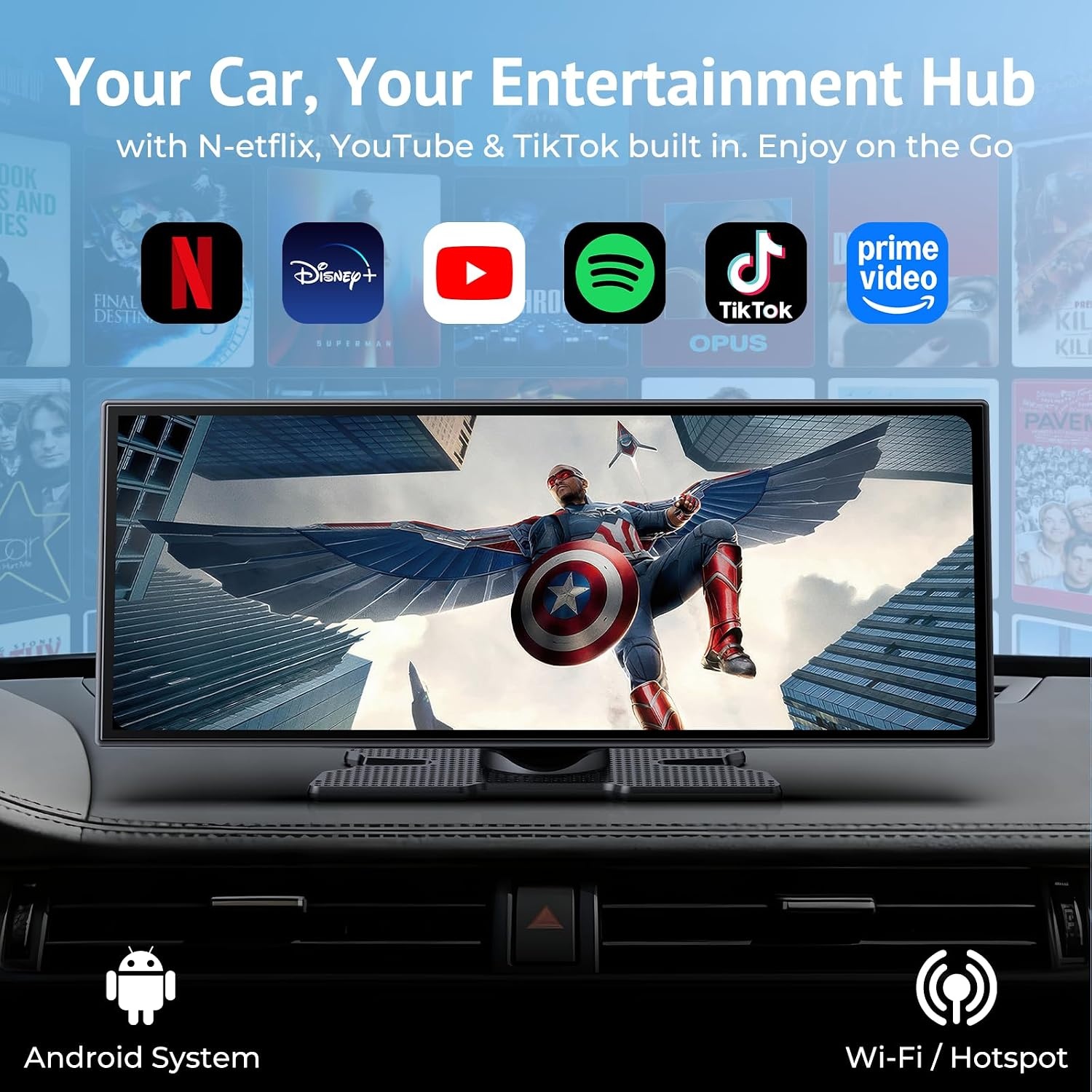 Wonsidary 11.26 inch Draadloos CarPlay & Android Auto Scherm met 1080P Camera