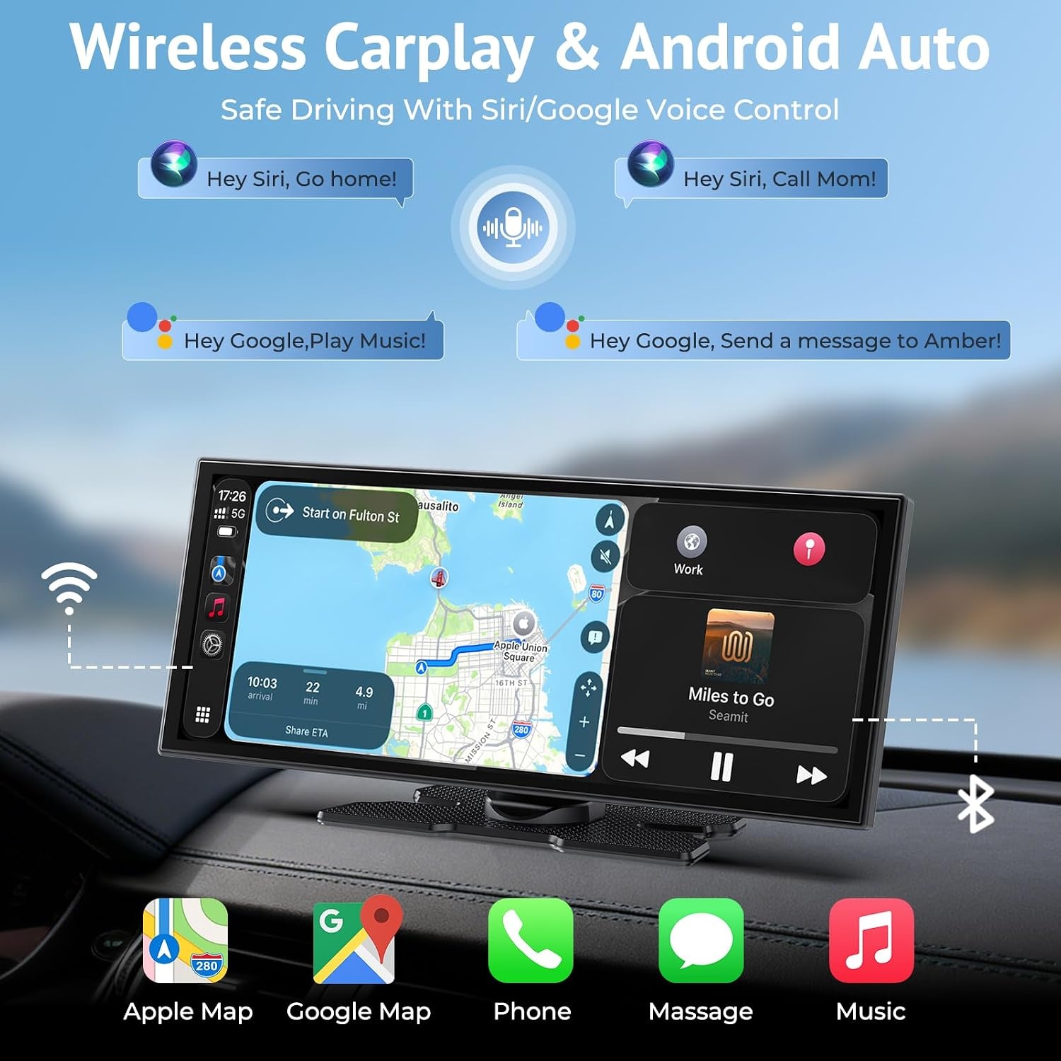 Wonsidary 11.26 inch Draadloos CarPlay & Android Auto Scherm met 1080P Camera