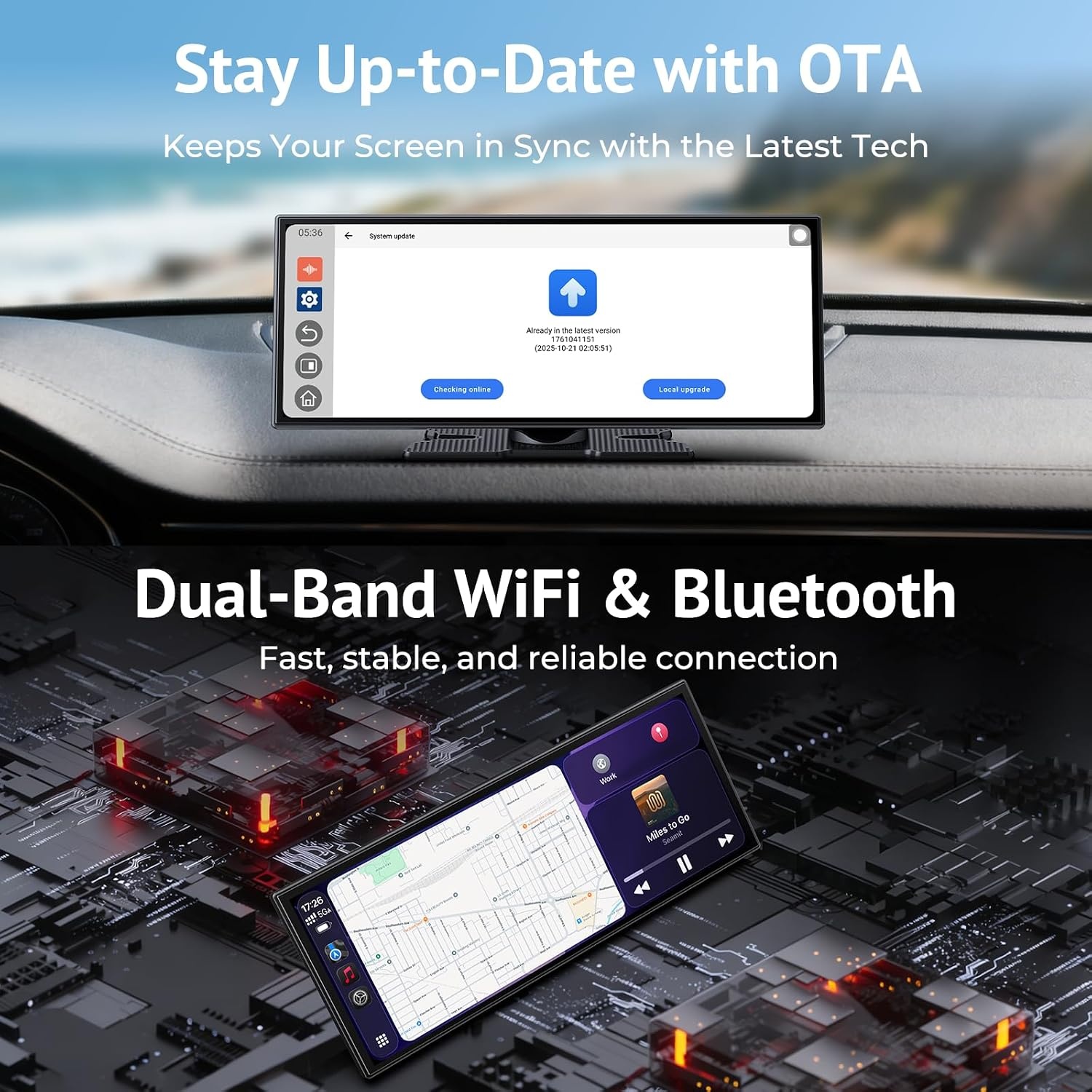 Wonsidary 11.26 inch Draadloos CarPlay & Android Auto Scherm met 1080P Camera